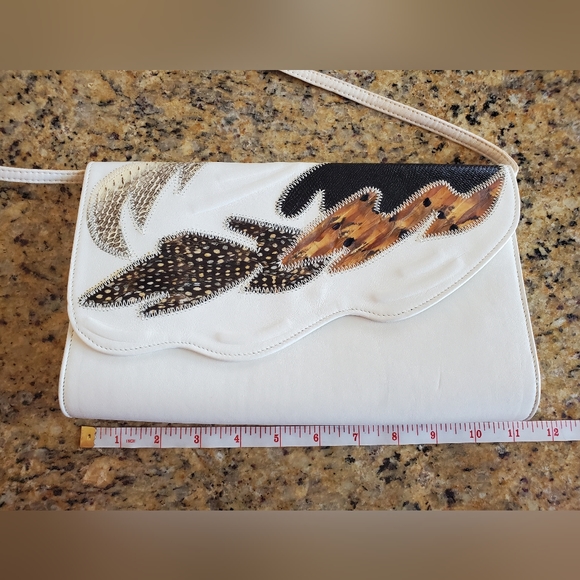 White Genuine Snake Skin and Leather Crossbody Bag Purse - Picture 10 of 13